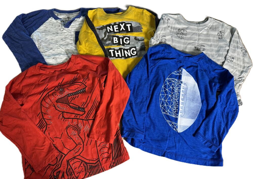 Boys 4T Long Sleeve Shirt Lot Dinosaur Football Henley Graphic Tops 5pc